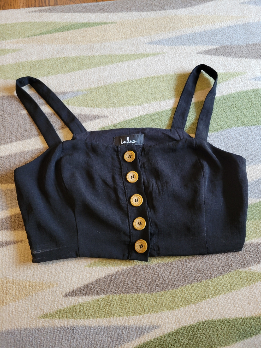 Lulu's Black Crop Tank with Wooden Button Placket